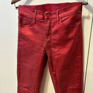 MOTHER- super fun Metallic red straight jeans